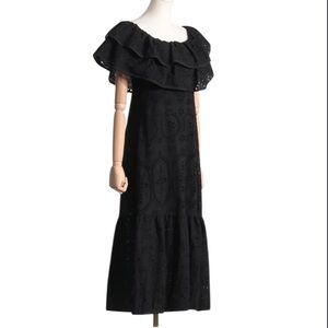 Amaro Off the Shoulder Black Eyelet Dress